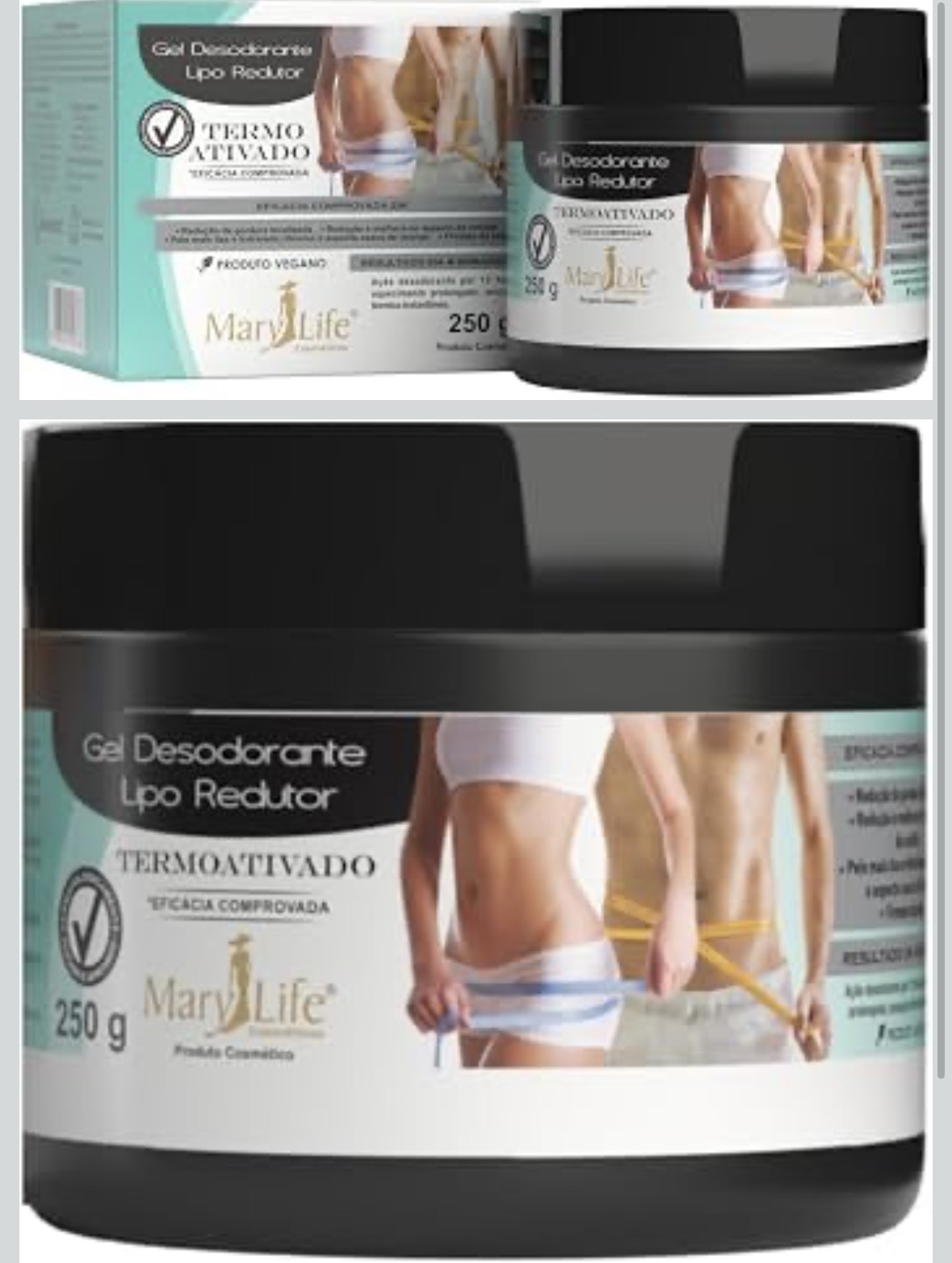 Detalhes da embalagem do Gel Lipo Redutor MaryLife