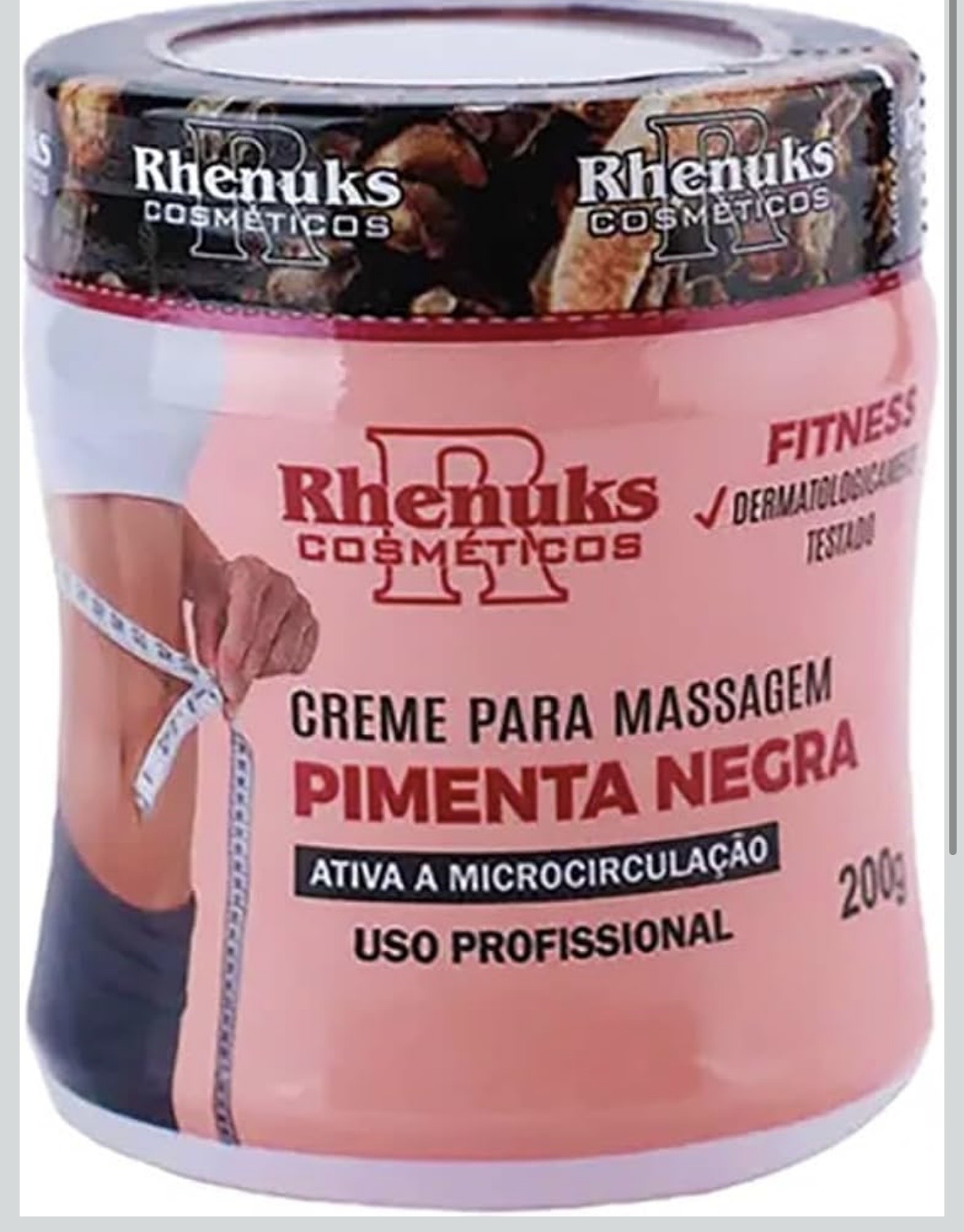 Embalagem rosa do Creme para Massagem Pimenta Negra Rhenuks